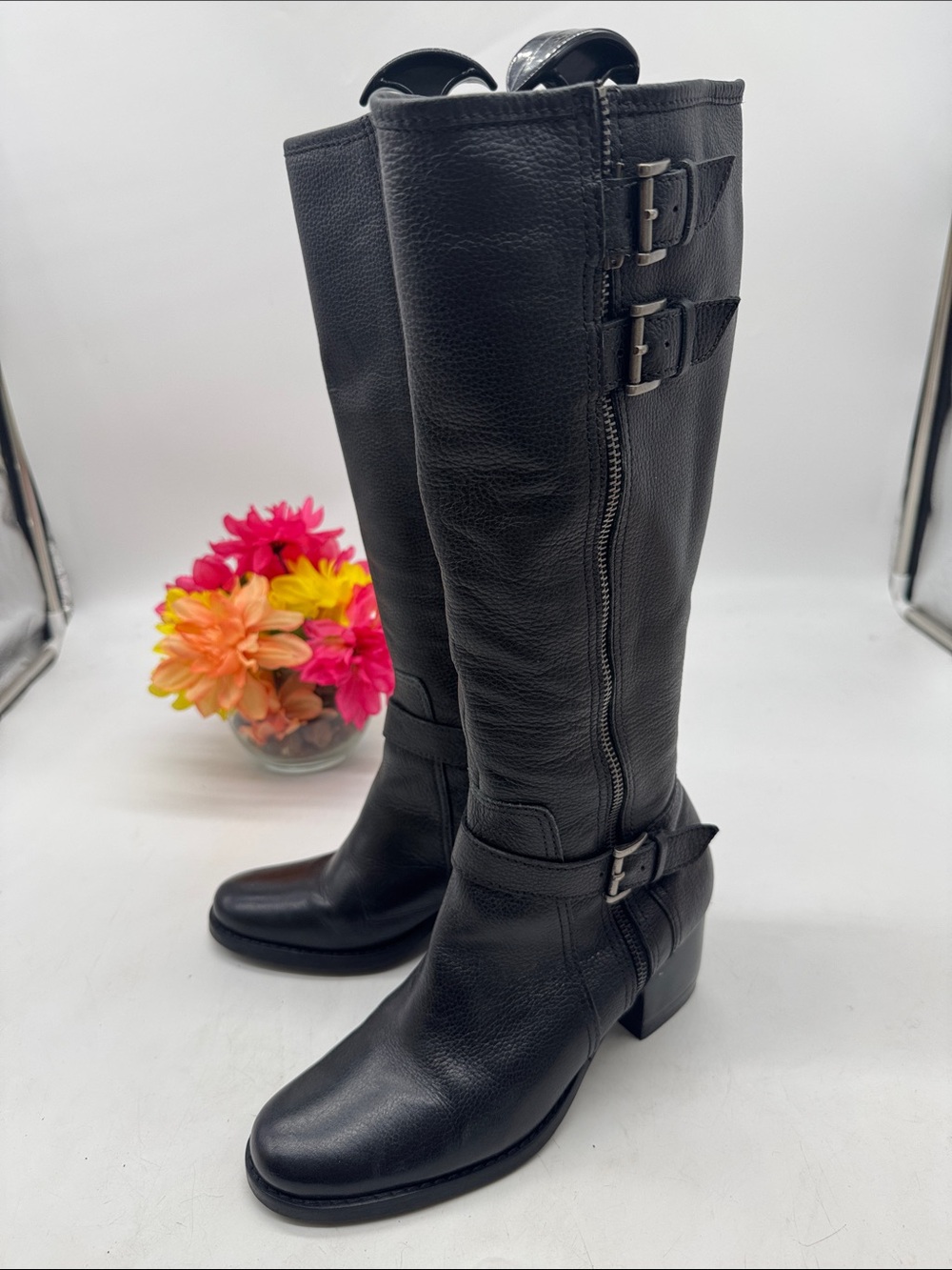 Matisse Women's Black Leather Knee-High Buckle Boots Size 8